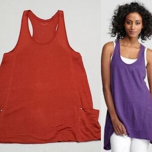 EILEEN Fisher Linen Burnt Orange Oversized Racerback Side Pocket Tank Top  Small